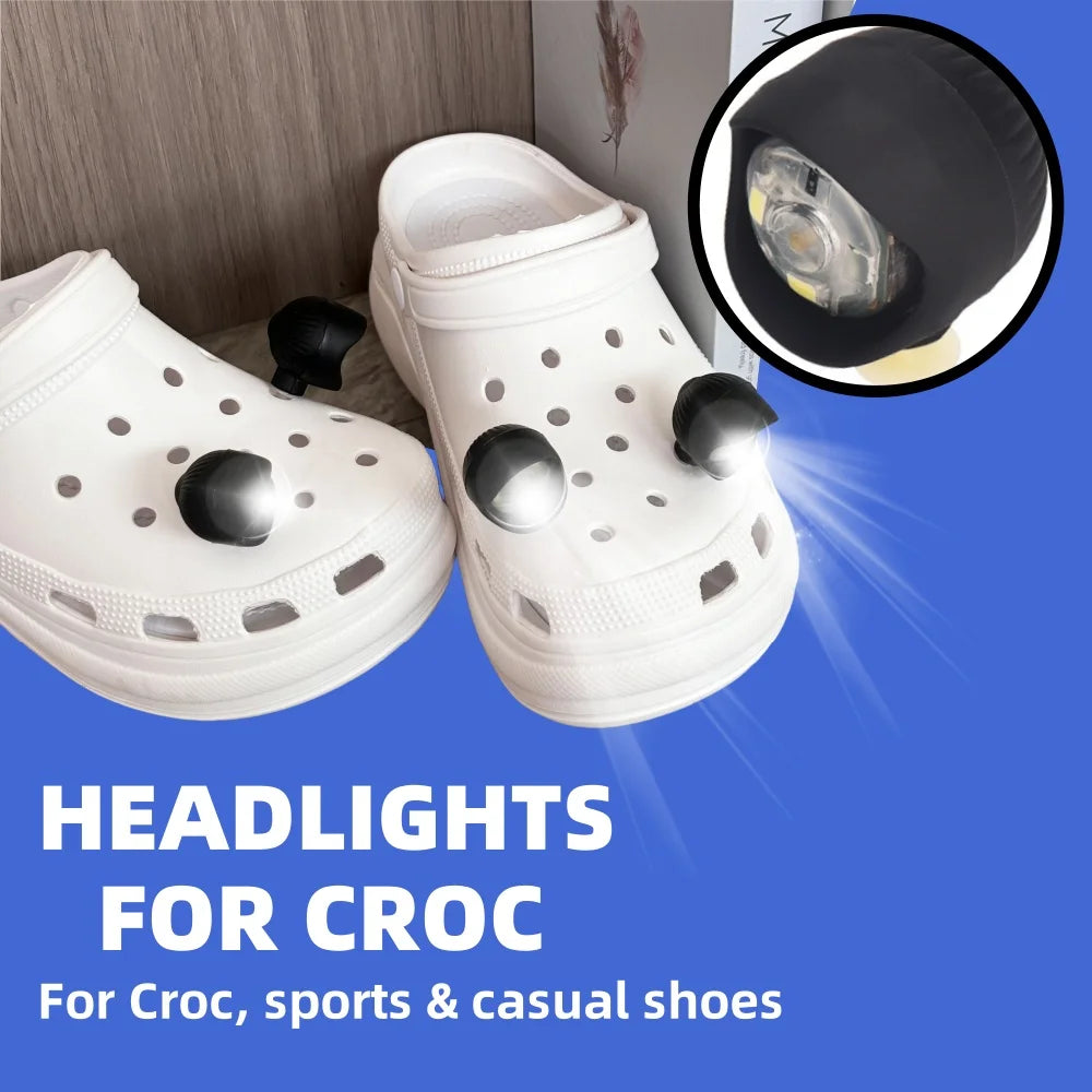 2PCS Outdoor Camping Crocs Headlight Upgrade Rechargeable Adult Children's Shoes Charm Decoration