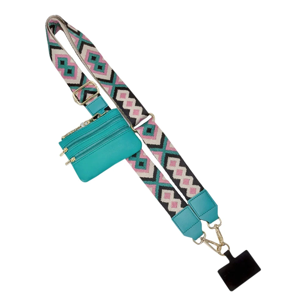 Phone Strap With Zippered Pouch For Women, Adjustable Cellphone Lanyard Crossbody With Wallet ,Clip And Go Strap for Phone