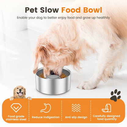 Stainless Steel Dog Slow Eating Bowl 60oz High-Capacity Practical Nonslip Pet Slow Food Bowl Easy To Clean for Home Pet