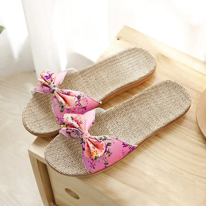 Sandalias Mujer 2024 Hot Women Female  Bowknot Flax Linen Flip Flops Beach Shoes Sandals Slipper SandáLias Femininas 여름샌들