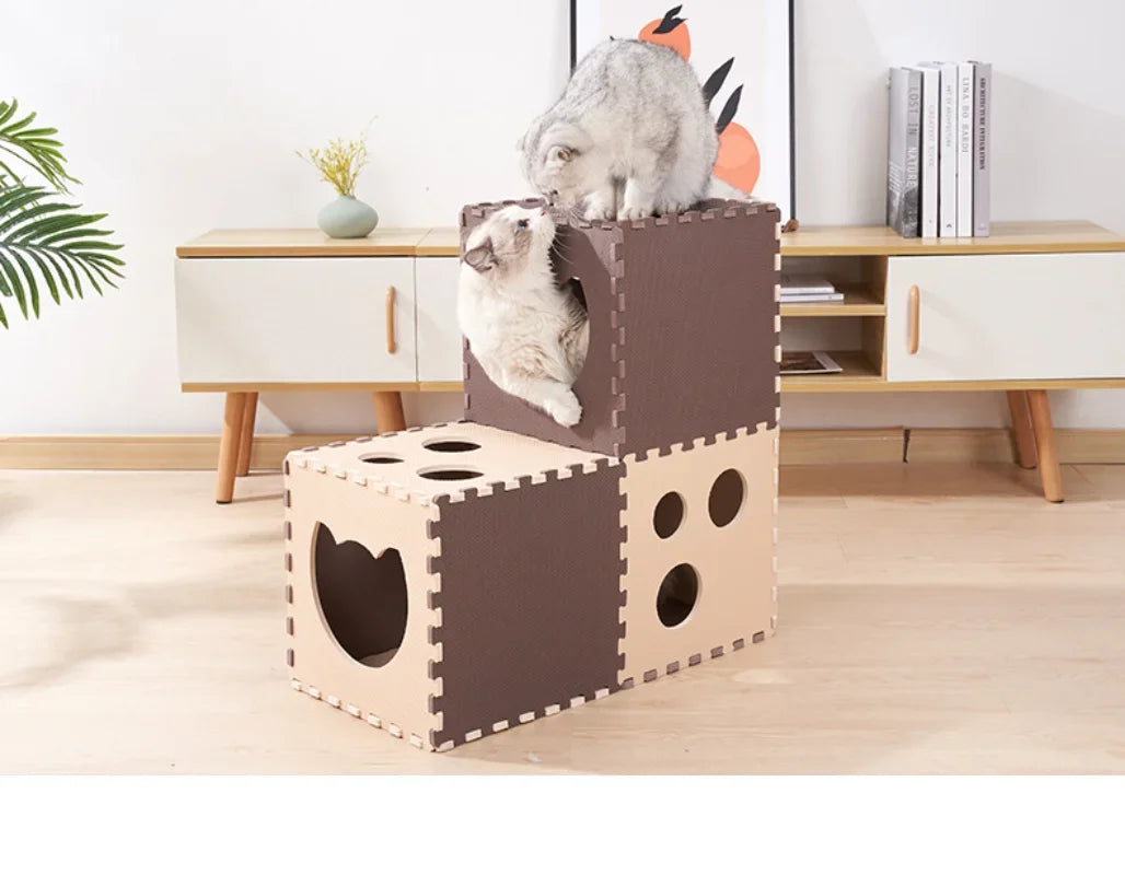 Cat Tunnel Toys EVA Foam Scratchig Board Ground Play Foldable Tunnel DIY Combination Interactive Toys Cat Training Accessories
