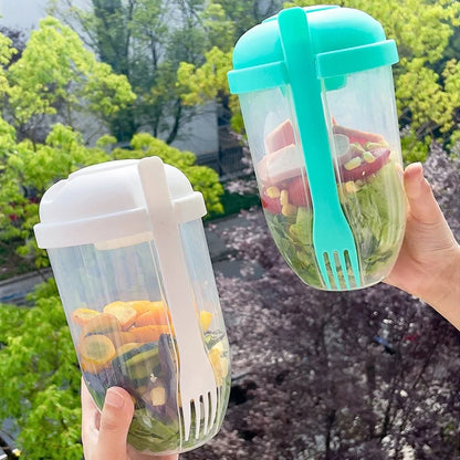 Portable DIY Salad Cups Breakfast Cereal Nut Yogurt Container Set with Fork Sauce Bottle Picnic Food Container Bento Lunch Box
