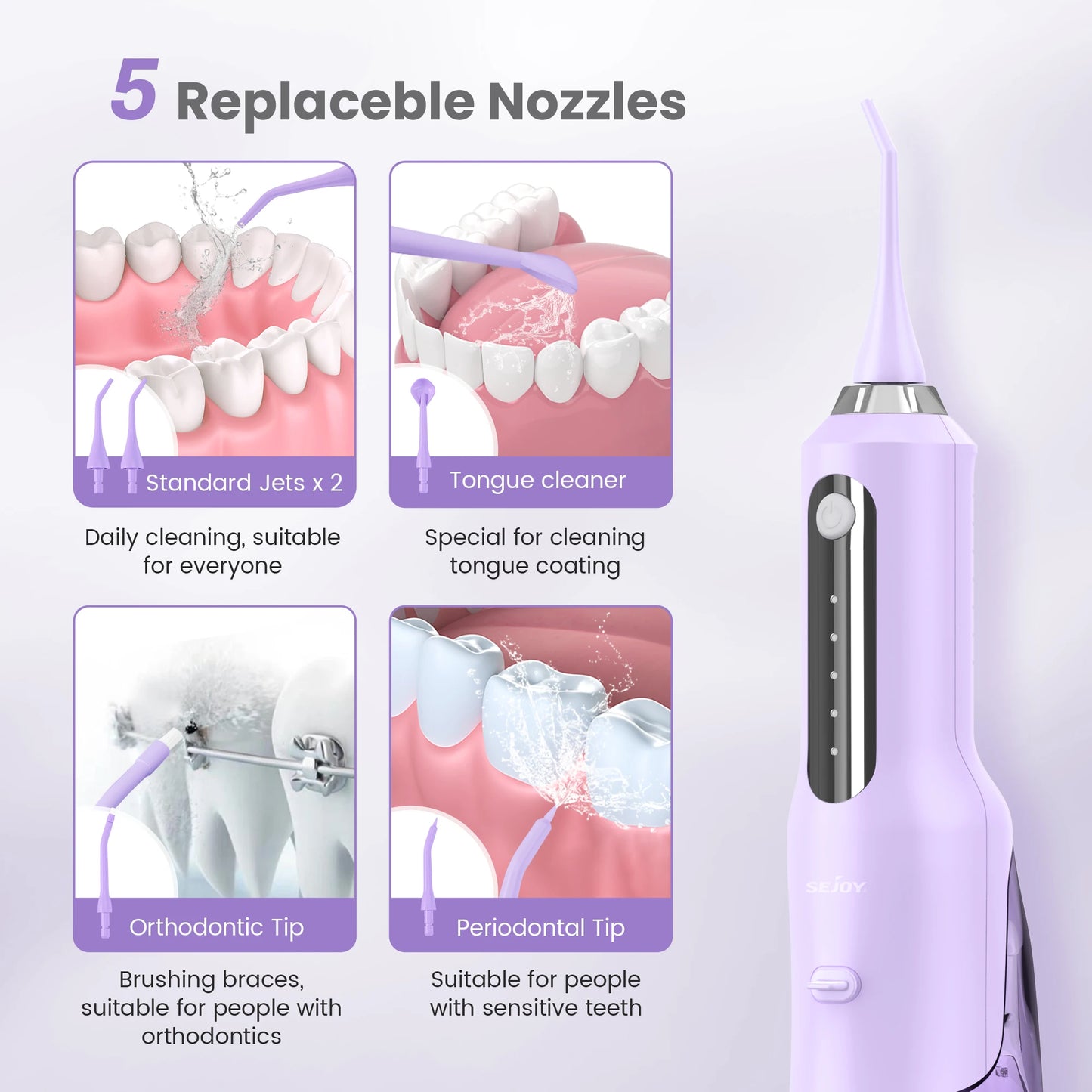 SEJOY Water Flosser for Teeth Irrigator Teeth Whitening Tool Portable Water Pick Personal Care Appliances Dental Teeth Cleaner