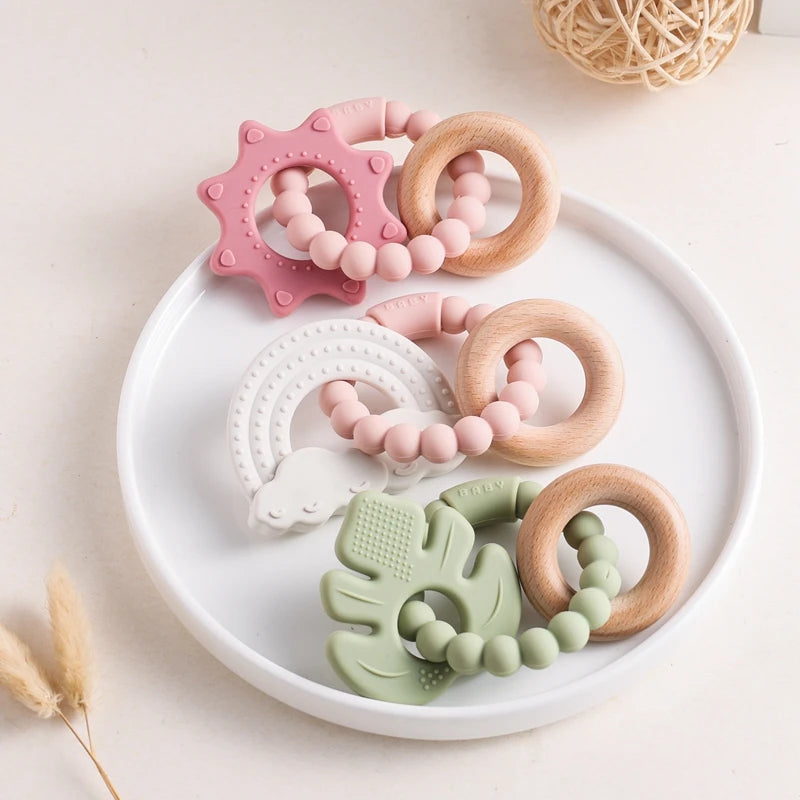 Baby Silicone Teethers Rattle Toys Newborn Chew Food Grade Teethers Training Bed Toy Baby Silicone Soothing Toy Accessories Gift