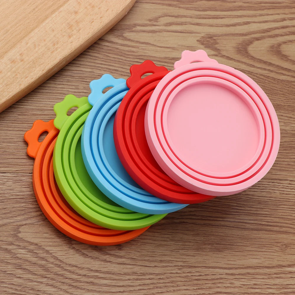 3In1 Silicone Reusable Soft Pet Seal Feed Cans Lid Keep Food Fresh Cover Flexible Storage Household Cup Glass Bottle With Spoon