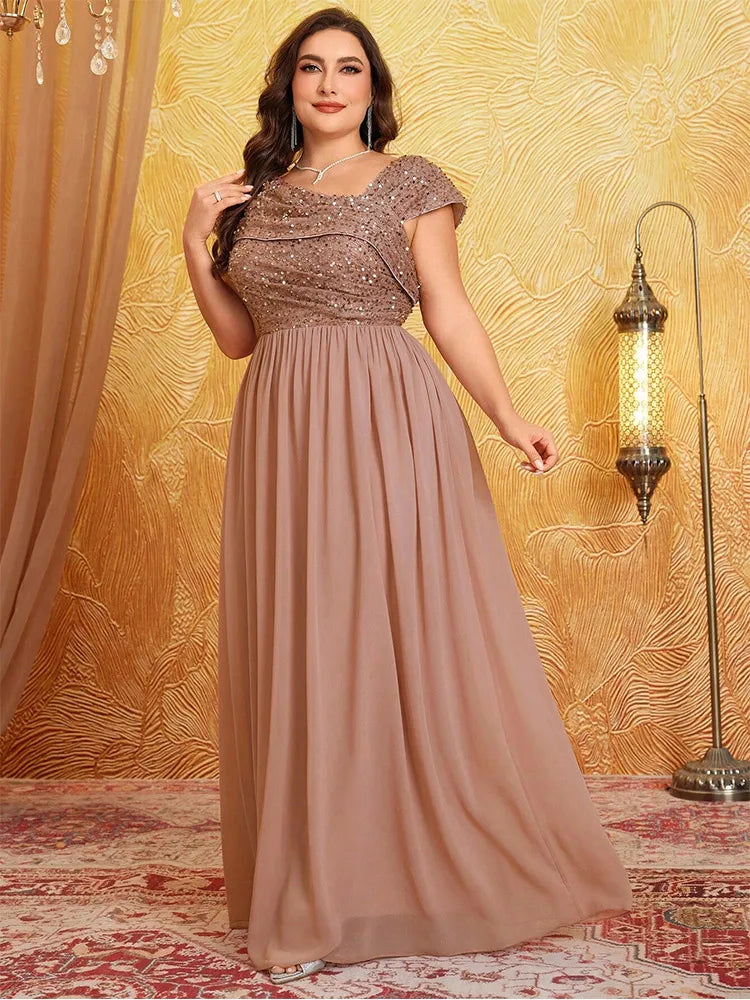 Plus Size Shiny Apricot Sleeveless Evening Chiffon Floor Floor Bridesmaid Dress Big Size Luxury Banquet Floor Floor Prom