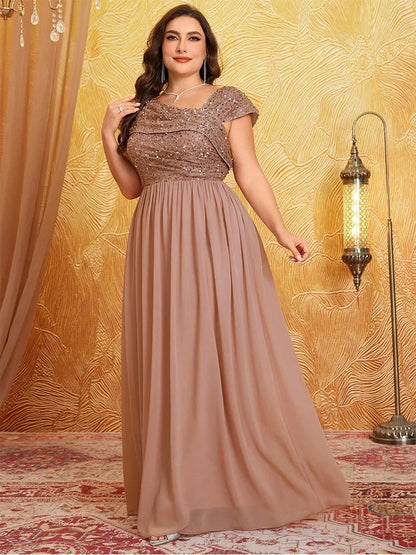 Plus Size Shiny Apricot Sleeveless Evening Chiffon Floor Floor Bridesmaid Dress Big Size Luxury Banquet Floor Floor Prom