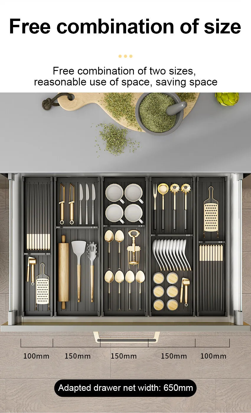 Utensil Drawer Organizer Kitchen Utensil Cutlery Tray Expandable Drawer Storage Retractable Under Cabinet Dish Drying Rack Shelf