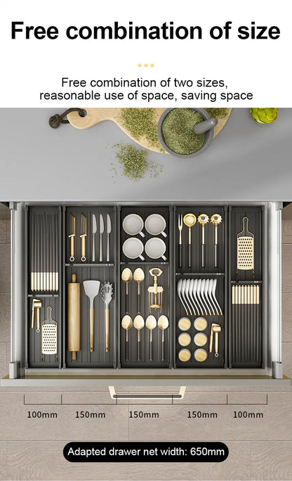 Utensil Drawer Organizer Kitchen Utensil Cutlery Tray Expandable Drawer Storage Retractable Under Cabinet Dish Drying Rack Shelf