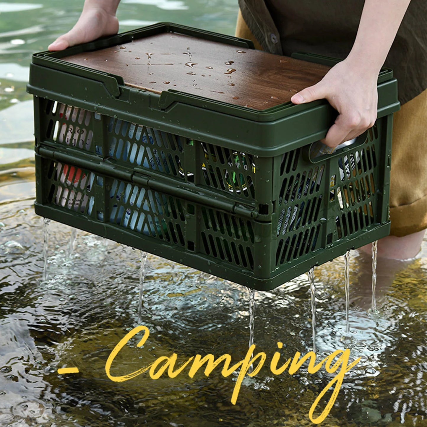 Foldable Camping Picnic Basket with Movable Board Large Capacity Multifunction Handheld Storage Box Home Organization