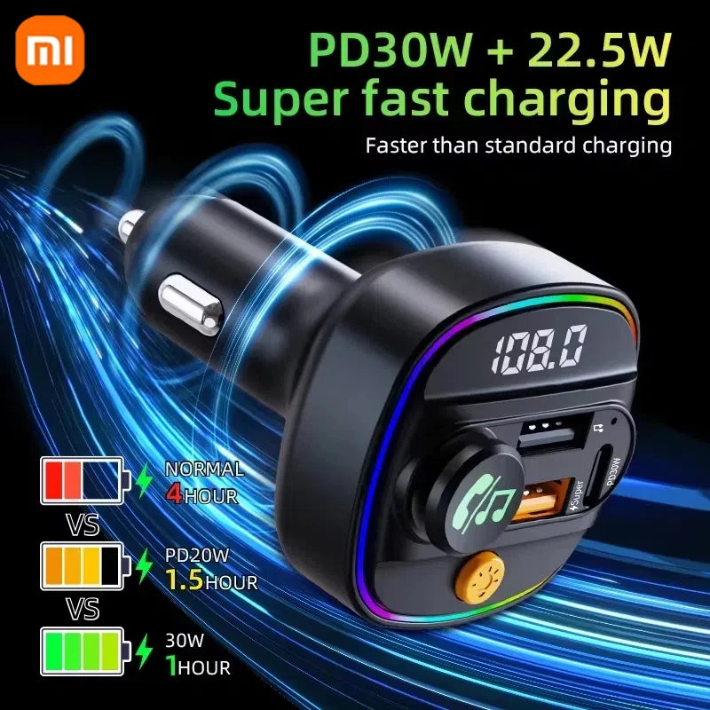Xiaomi FM Transmitter Bluetooth 5.3 Hands Free Car AUX Radio Modulator MP3 Player with Fast Charging Adapter Auto Accessories