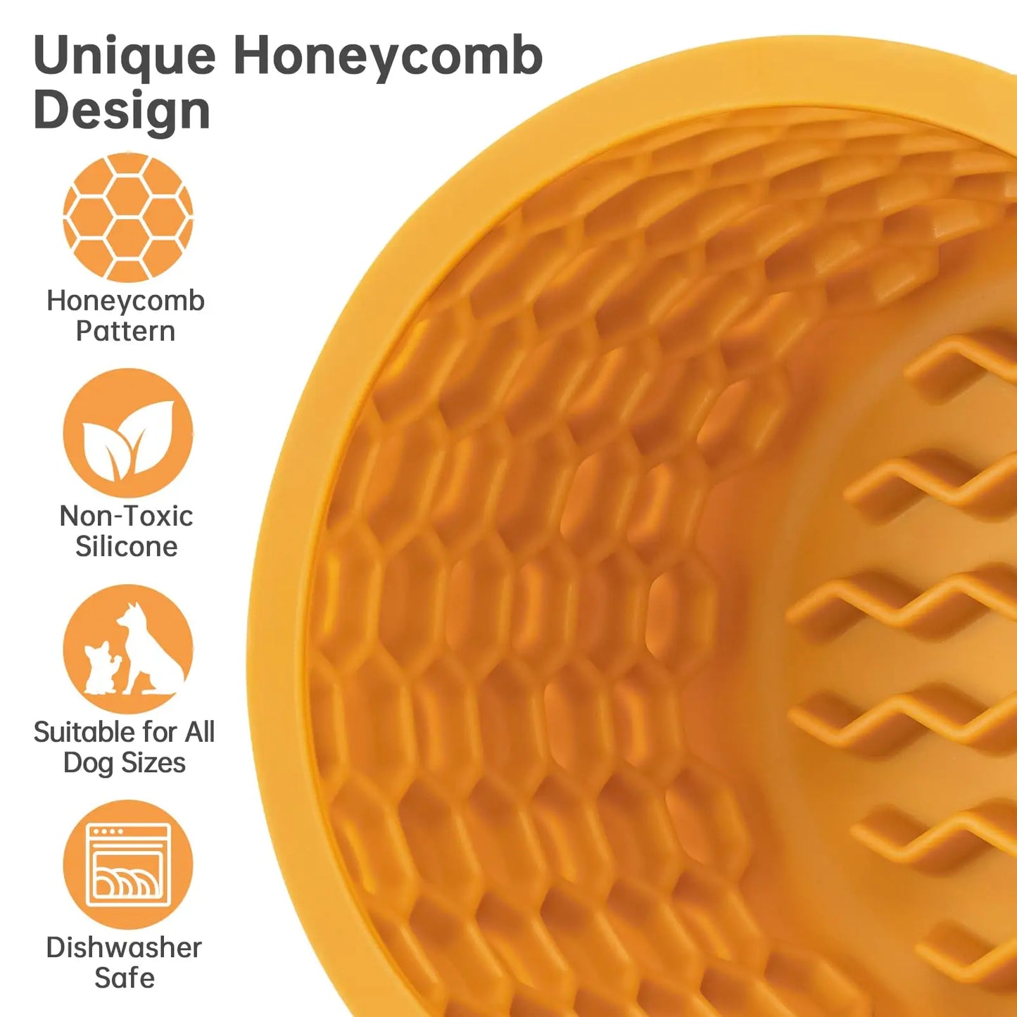 Silicone Dog Slow Feeder Bowl with Honeycomb Lick Mat Slows Eating & Aids Anxiety Relief Dishwasher Safe & Freezer-Friendly