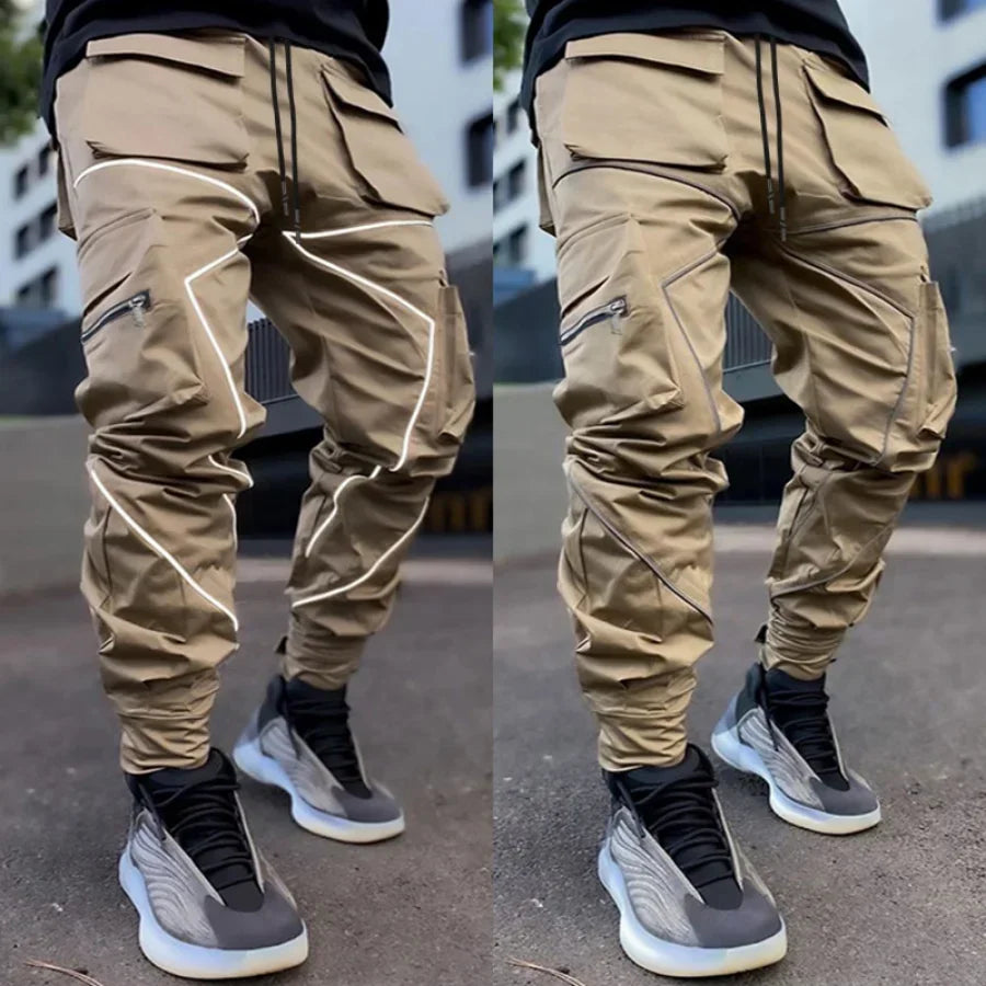 New 2025 Men‘s Casual Cargo Pants Loose Fashion Striped Multi Pocket Sports Fitness Hip Hop Jogger Trousers Male Cargo Pants