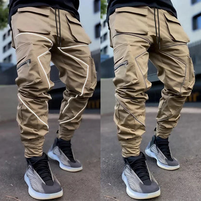 New 2025 Men‘s Casual Cargo Pants Loose Fashion Striped Multi Pocket Sports Fitness Hip Hop Jogger Trousers Male Cargo Pants