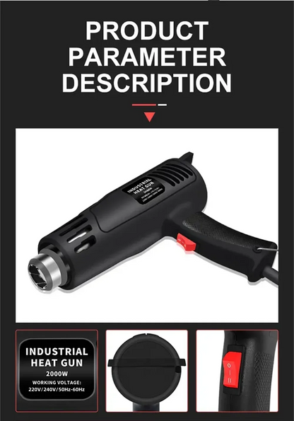 2000W Hot Air Gun High Power Temperature Regulating Industrial Electric Heat Gun Automobile Film Baking Gun Tool