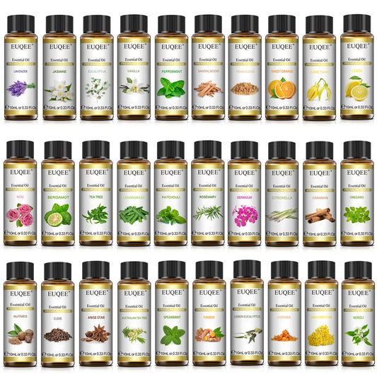 EUQEE 10ml Pure Natural Essential Oil Lavender Jasmine Eucalyptus Vanilla Sandalwood Sweet Orange Lemon Oregano Neroli Fragrance