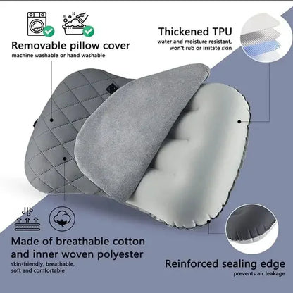 Ultralight Inflatable Camping Travel Pillow with Soft Washable Cover -  Ergonomic Inflating Pillows for Neck & Lumbar Support