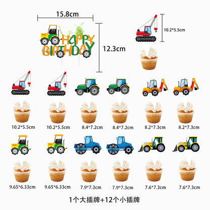 Farm Green Tractor Supplies Tractor Balloons Banner Hanging Swirl Cupcake Toppers Tractor Farm Themed Birthday Party Decorations