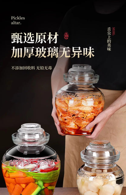 Traditional Fermenting Kit Crock with Water Seal Airlock Lid, for Pickles Kimchi Sauerkraut,Glass Jar with Lid Fermentation Jar