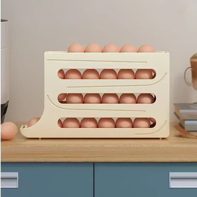 4 Tier Egg Storage Box Organizer Refrigerator Rolling Egg Organizer Holder Fridge Storage Organizer Food Container Egg Dispenser