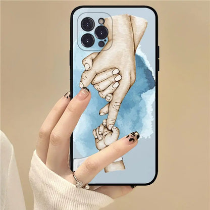 Baby Mom daughter Son Dad Hand Phone Case For iPhone 15 14 13 12 Mini 11 Pro XS Max X XR SE 6 7 8 Plus Soft Silicone Cover