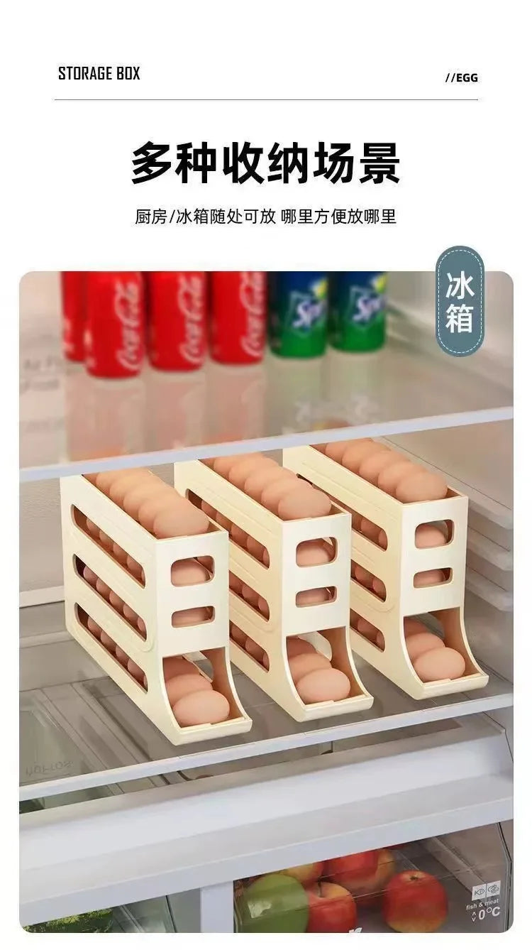 4 Tier Egg Storage Box Organizer for Refrigerator Rolling Egg Organizer Holder Fridge Storage Organizer Food Storage Container