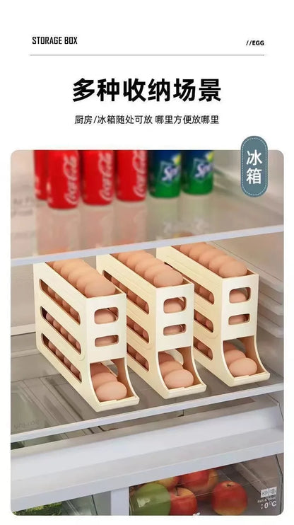 4 Tier Egg Storage Box Organizer for Refrigerator Rolling Egg Organizer Holder Fridge Storage Organizer Food Storage Container