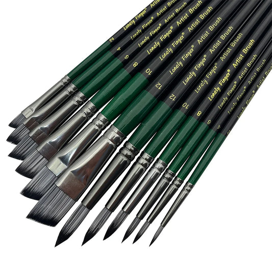 Art Painting Brush Assorted Set of 12 Round and Angle/Filbert/Flat Brushes for Acrylic Watercolor Gouache Hobby Painting