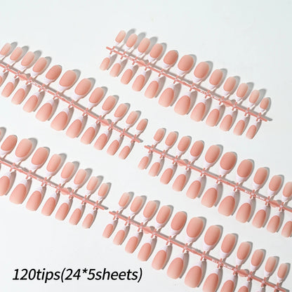 120Pcs Medium Long Square Acrylic French Fake Nails Full Cover Wearable French Press on Nails for Women Mixed Size False Nails