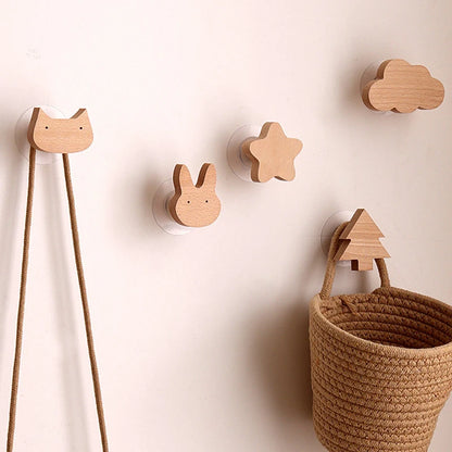 1pcs Animal Wooden Hooks Cute Room Decor Hook Wall Keychain Coat Hook Home Door Wood Hook Hanger Kitchen Accessories Gadget