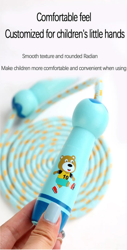 Children's Sports Adjustable Cotton Rope  Ropes Sport Fitness Lovely Cartoon Skipping Natural Wooden Handle Fillet Design