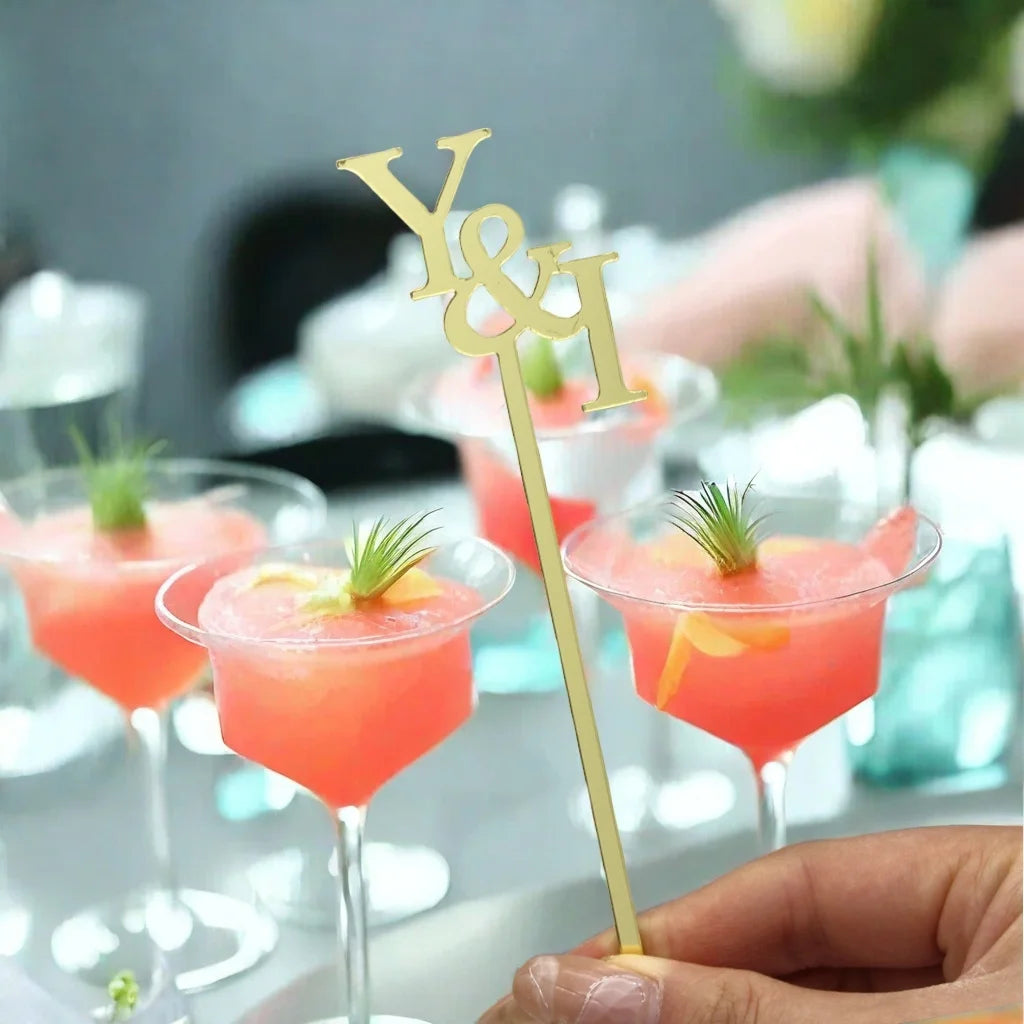 Customized Wedding Cocktail Stirrers Letter Cut Cocktail Swizzle Sticks Table Decor Personalized Acrylic Party Drink Stirrers