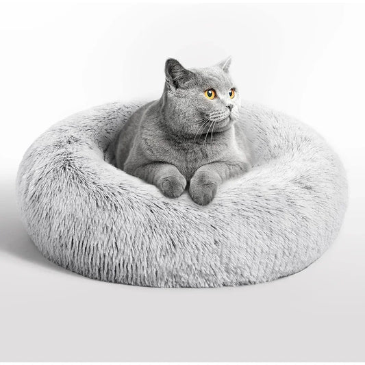 50cm Round Pet Bed for Small medium Dog Bed Cat Bed,Long Plush Dark Gray Dog Bed