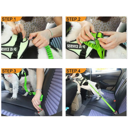 Reflective Dog Seat Belt - Adjustable and Durable Nylon Harness with Bungee Fabric Belt for Safe and Secure Car Travel