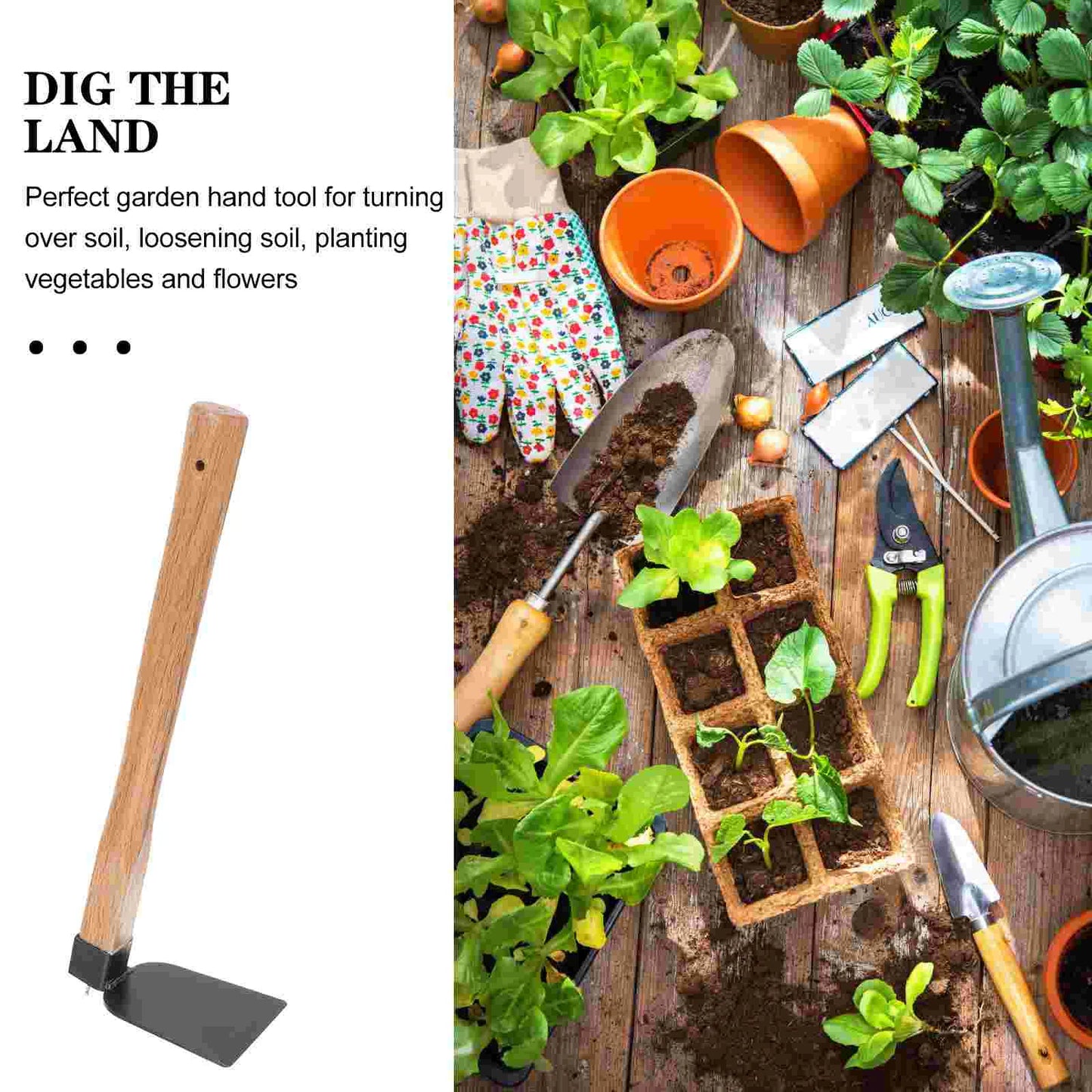 Iron Gardening Cultivator Manual Wooden Handle Agriculture Hoe Vegetable Farming Tool Weeding Hoe