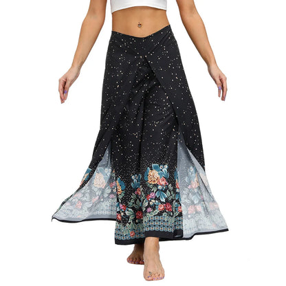 Boho Pants Wide Leg Palazzo Pants with Slits for Women Flowy Hippie Dance Pants,Bohemian Gypsy Yoga Pants