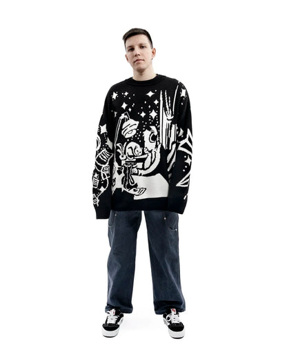 Oversized Sweaters Men Women Harajuku Anime Girl Graffiti Vintage Knitted Sweater lo-fi Winter Unisex Cotton Pullover Streetwear