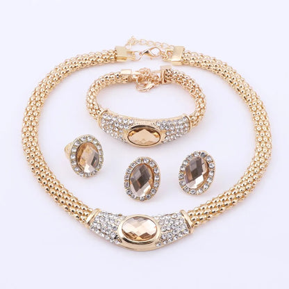 Party Accessories Wedding  Jewelry Sets For Women Pendant Statement African Beads Crystal Necklace Earrings Bracelet Ring