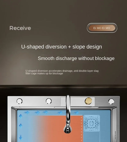 Nano 304 Stainless Steel Sink Waterfall Large Single Slot Kitchen Sink Vegetable Sink Stainless Steel Sink Household Sink