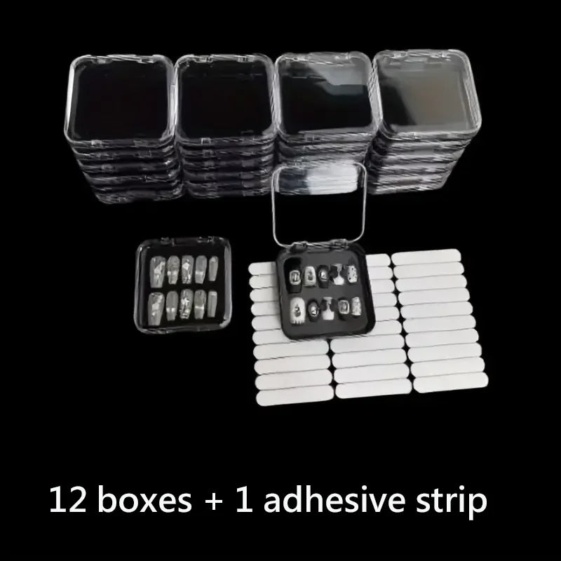 20pcs Press On Nail Packaging Boxes With Double Sided Adhesive Nail Tape Acrylic Press On Nail Storage Box in 4 Colors For Nail