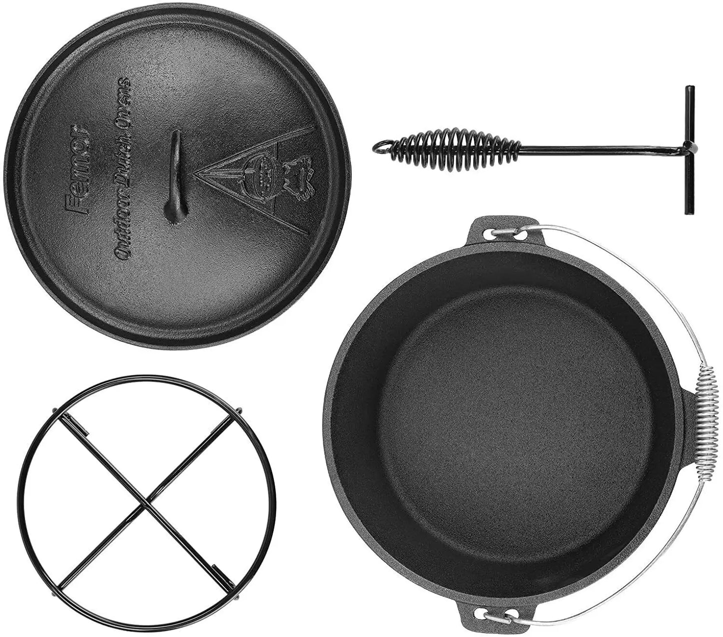 Femor Dutch Oven Cast Iron 5,8L Dutch Oven Cast Iron Camping Cookware Casserole For Outdoor Camping Barbecue