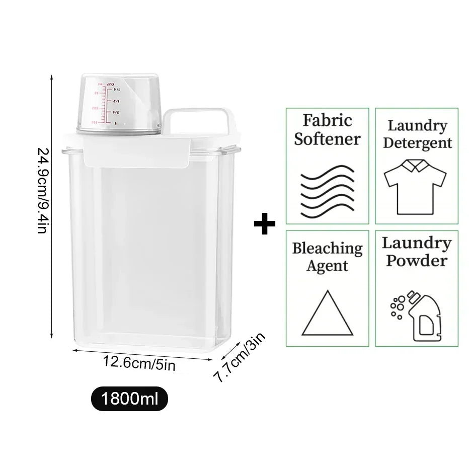 2300ML Laundry Detergent Dispenser with Lids Clear Airtight Detergent Powder Storage Box Container Refillable Bleach Storage Jar