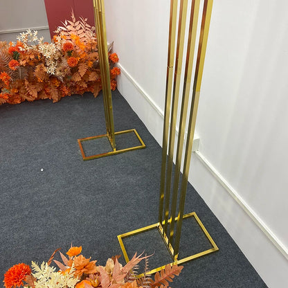 Shiny Gold-Plated Square Screen Backdrop Shelf, Wedding Arch, Geometric Flower, Door Stand, Artificial Flor, 2.2m, 3Pcs