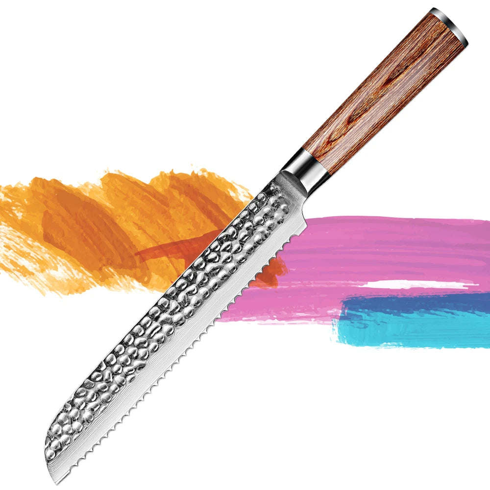 Bread Knife Damascus Forged Steel Pro Grade Bread Slicing Knife 8-Inch Serrated Edge Cake Knife, Bread Cutter for Crusty Bread