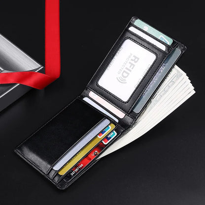 RFID Blocking Mini Men's Genuine Leather Wallet Slim Business Credit Card Holder Man Anti Theft Ultra Thin Purse For Male
