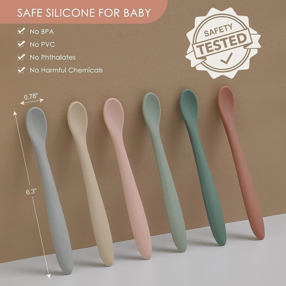 1PC Baby Soft Silicone Spoon Food-grade Silicone Children's Supplementary Feeding Training Spoon Long-handle Silicone