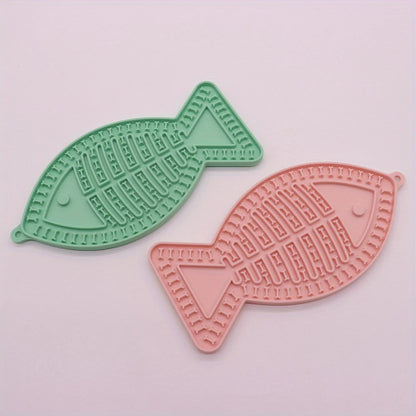 1pc Interactive Fish-Shaped Silicone Pet Lick Mat with Suction Cups Textured Slow Feeder for Dogs and Cats Durable Easy Clean