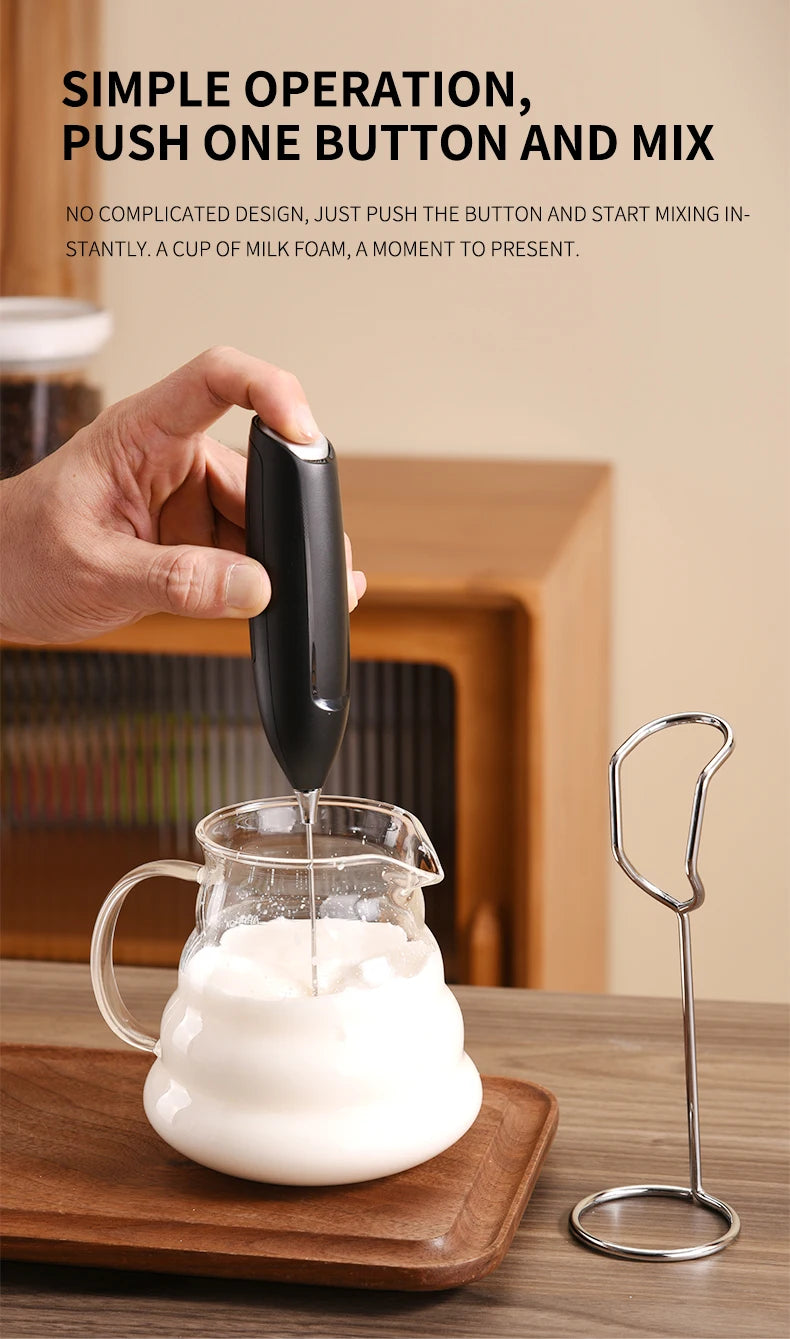 Electric Milk Frother Hand Blender Portable Mini Handheld Fast Foamer Coffee Cappuccino Whisk Mixer Food Blender with Stand