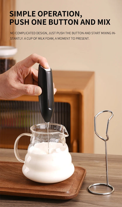 Electric Milk Frother Hand Blender Portable Mini Handheld Fast Foamer Coffee Cappuccino Whisk Mixer Food Blender with Stand