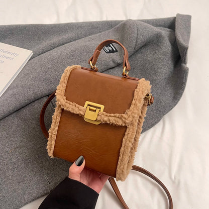 Fashion Small Totes Bag 2024 Trend PU Leather Shoulder Bags for Women Cute Short Handle Crossbody Phone Bag Luxury Fur Handbags